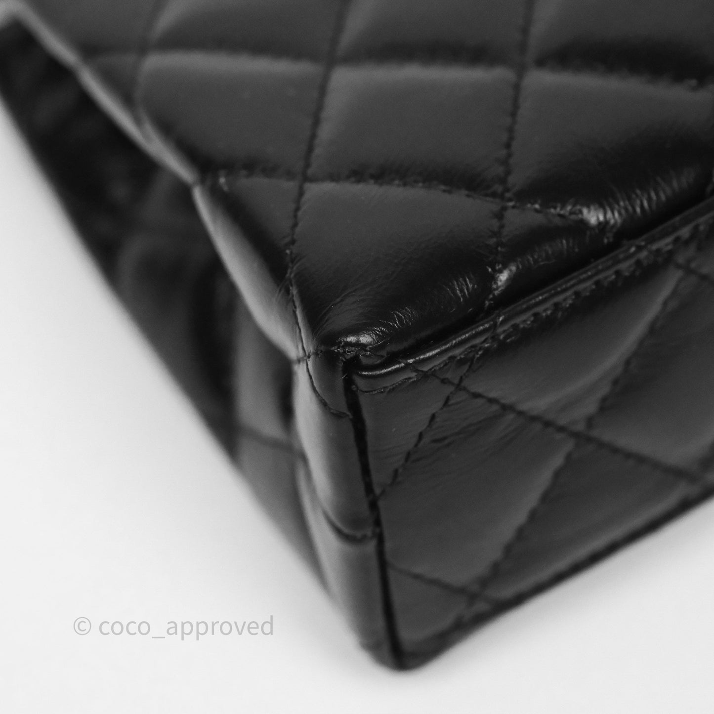 Chanel Kelly Bag Quilted Black Shiny Crumpled Calfskin Aged Gold Hardware