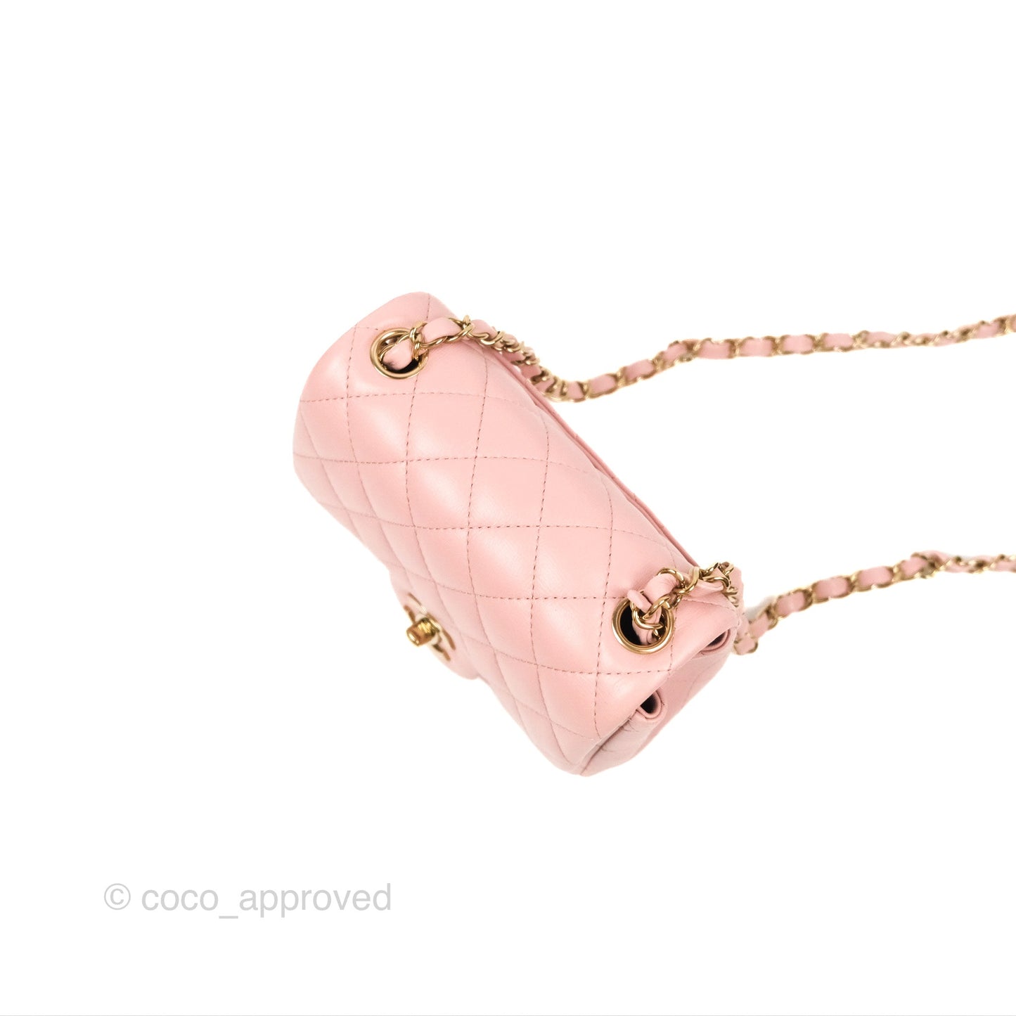 Chanel Quilted Mini Square Flap Pink Lambskin Gold Hardware