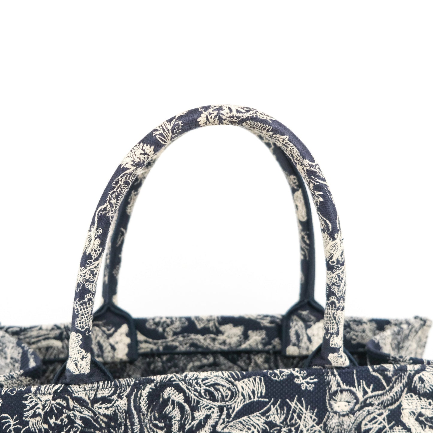 Christian Dior Embroidered Toile De Jouy Small Canvas Book Tote Navy