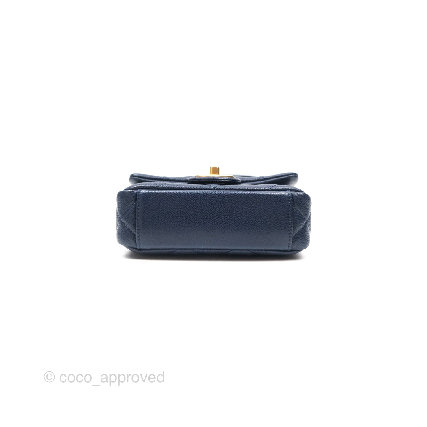 Chanel Mini Flap with Coin Charm Navy Caviar Aged Gold Hardware 22A