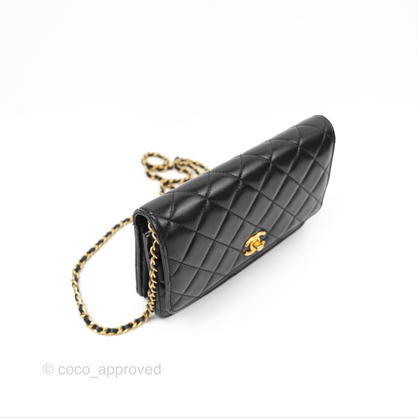 Chanel Quilted Pearl Crush Wallet on Chain WOC Black Lambskin Aged Gold Hardware