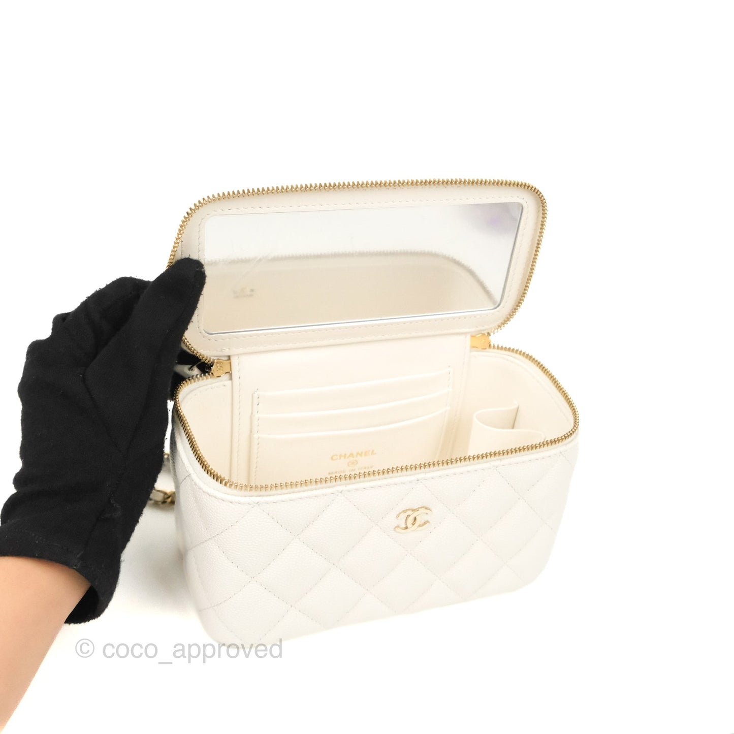 Chanel Classic Vanity Rectangular with Chain White Caviar Gold Hardware