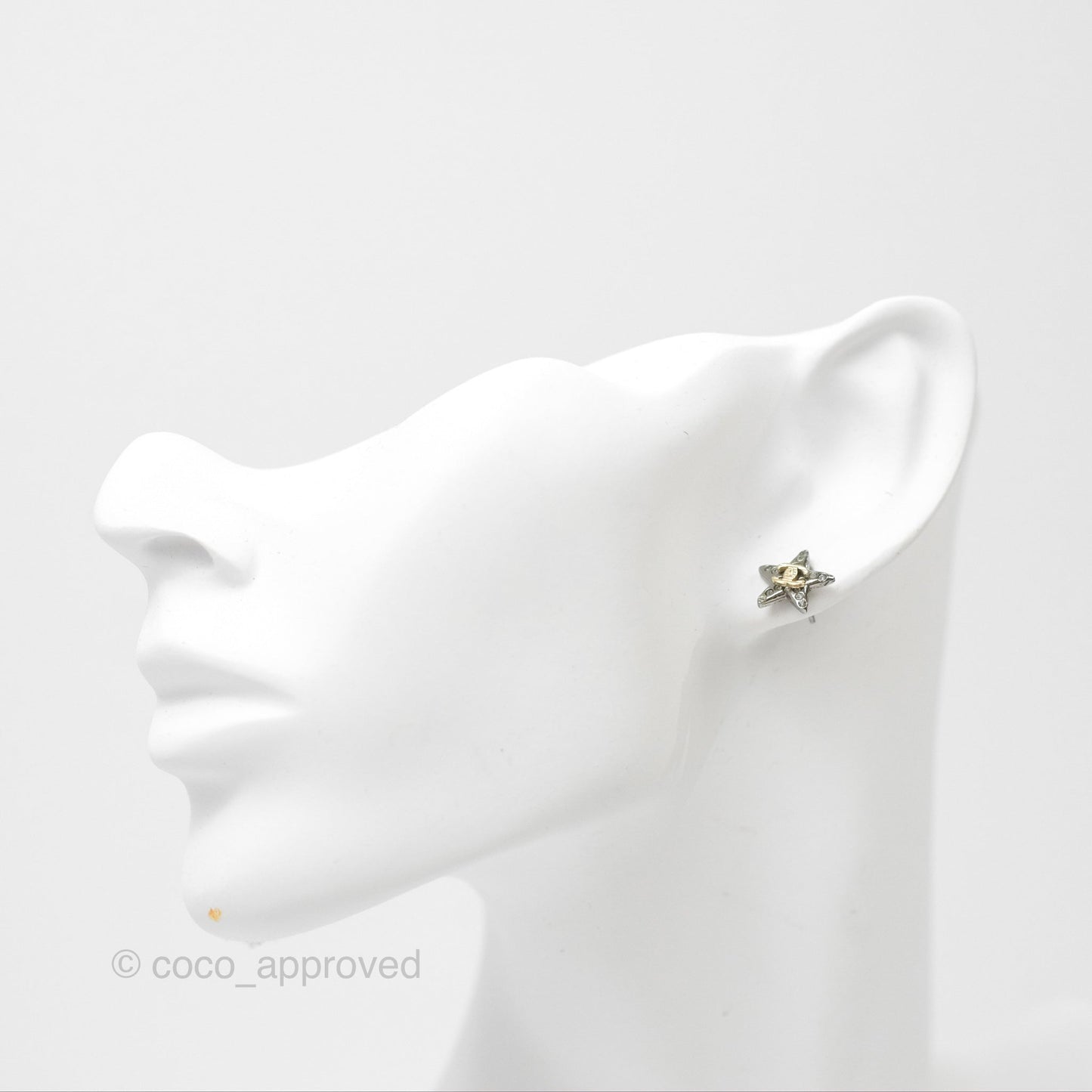 Chanel Gold CC Crystals Star Earrings Gun Metal 21S