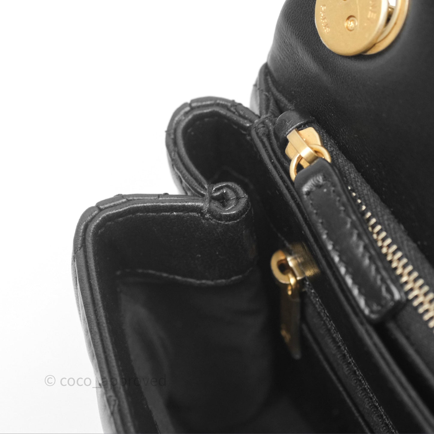 Chanel Small All Slide Adjustable Chain Flap Bag Black Lambskin Aged Gold Hardware 22K