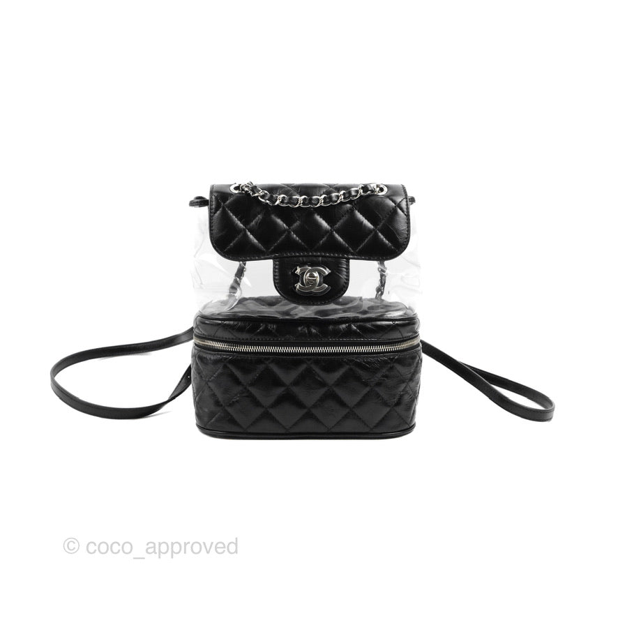 Chanel Aquarium PVC Backpack Black Crumpled Calfskin Silver Hardware