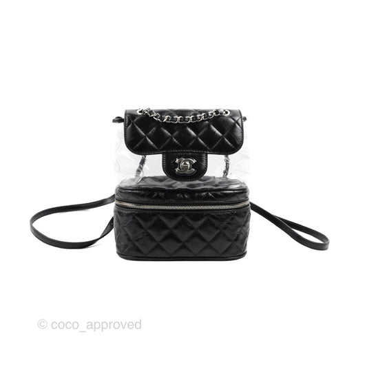 Chanel Aquarium PVC Backpack Black Crumpled Calfskin Silver Hardware