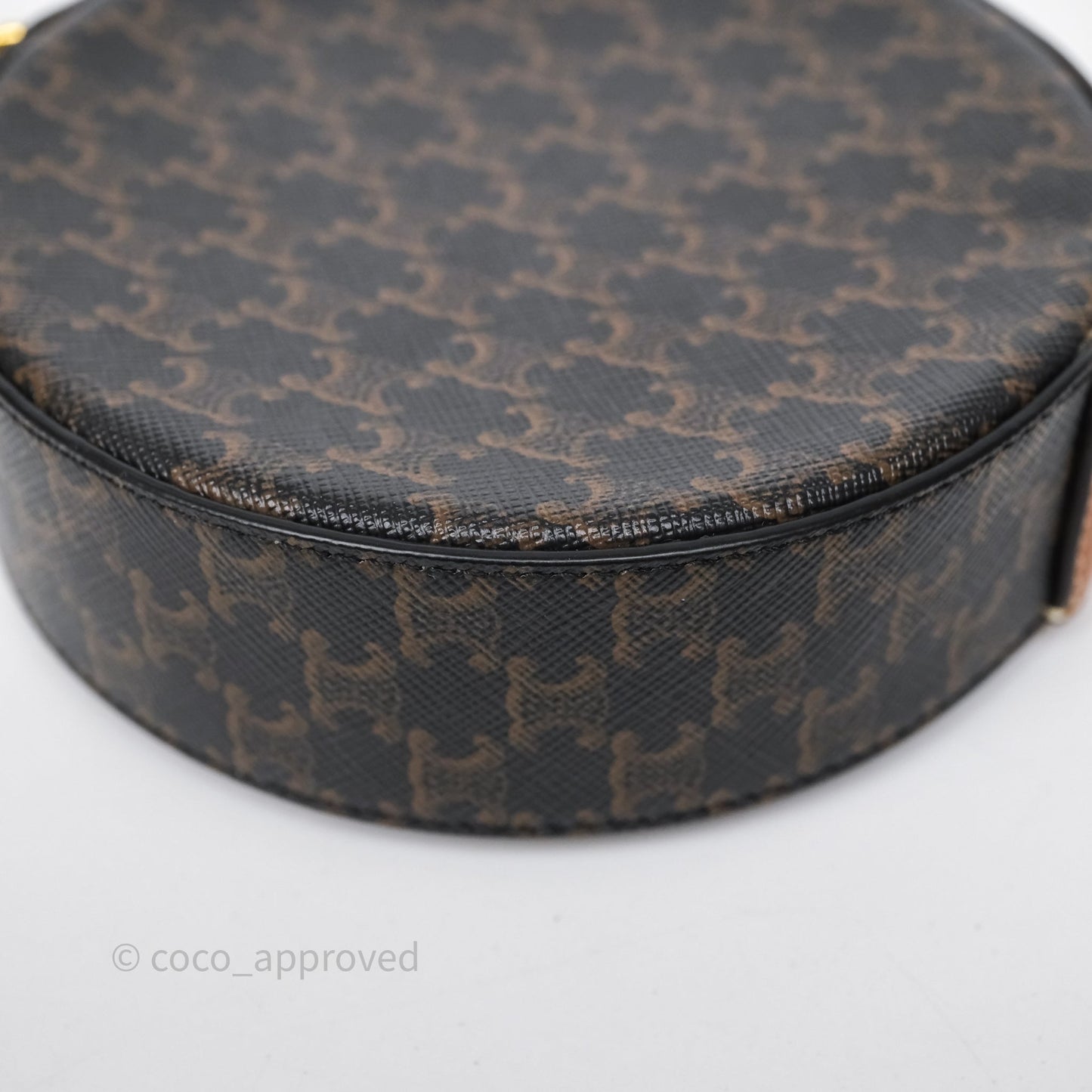 Celine Round Purse on Strap Triomphe Canvas Tan