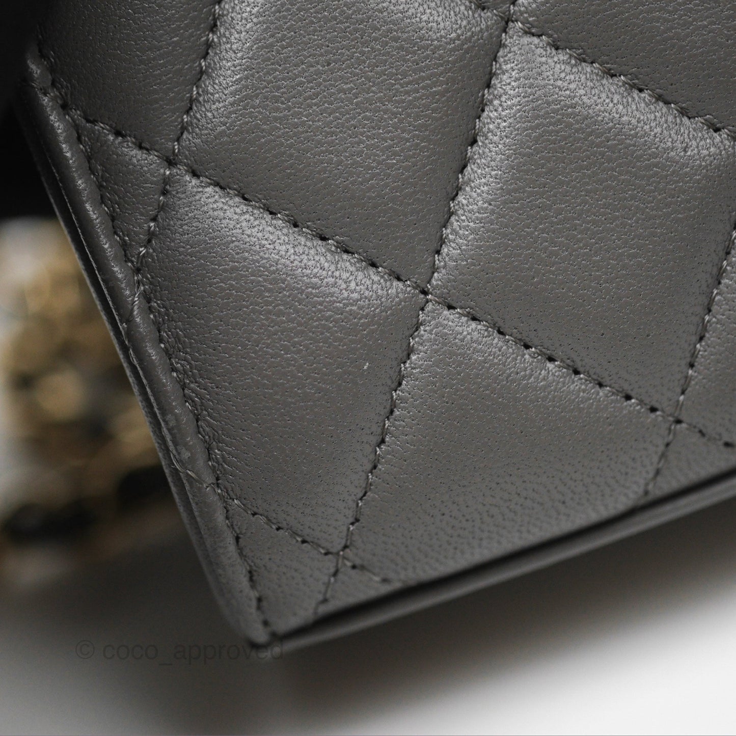 Chanel Mini Handle Clutch With Chain Grey Lambskin Gold Hardware