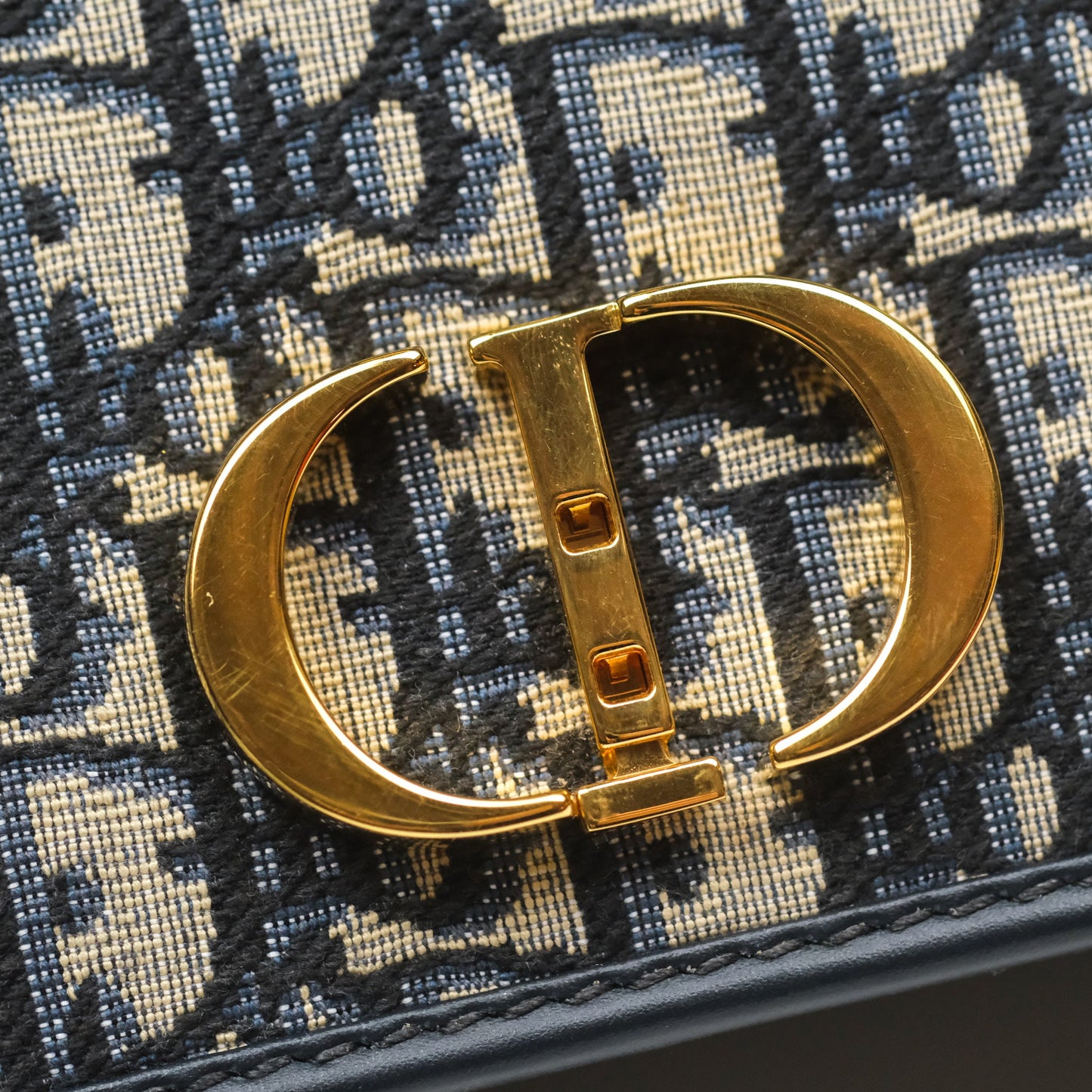 Dior 30 Montaigne East-West Bag With Chain Blue Dior Oblique Jacquard