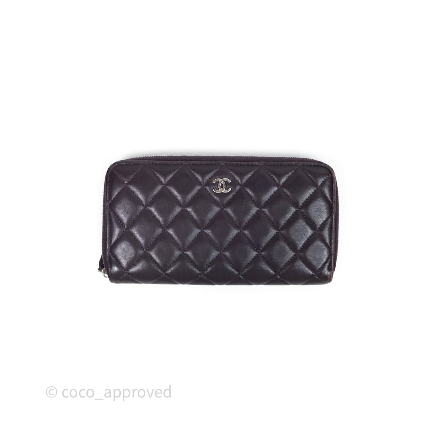 Chanel Classic Zipped Long Wallet Dark Purple Lambskin Silver Hardware