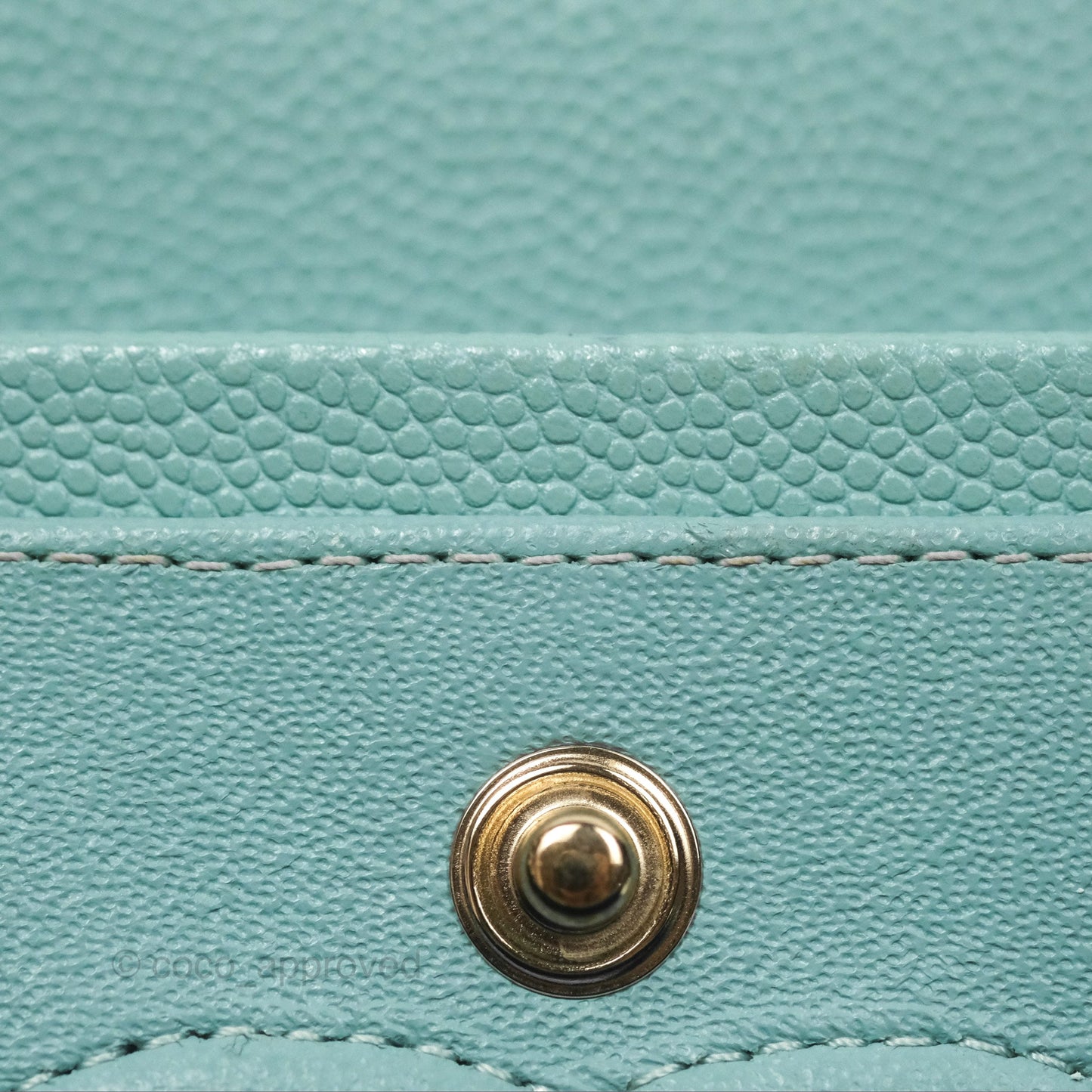 Chanel Small Classic Quilted Flap Tiffany Green Caviar Gold Hardware