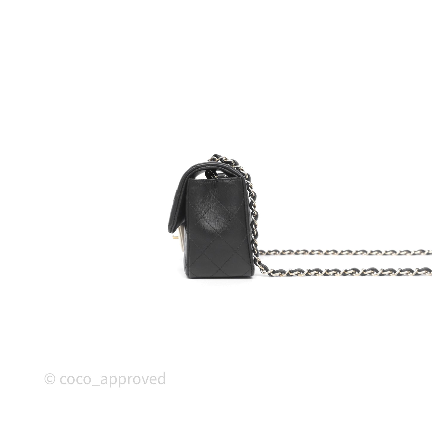 Chanel Mini Rectangular Flap Quilted Black White Lambskin Gold Hardware