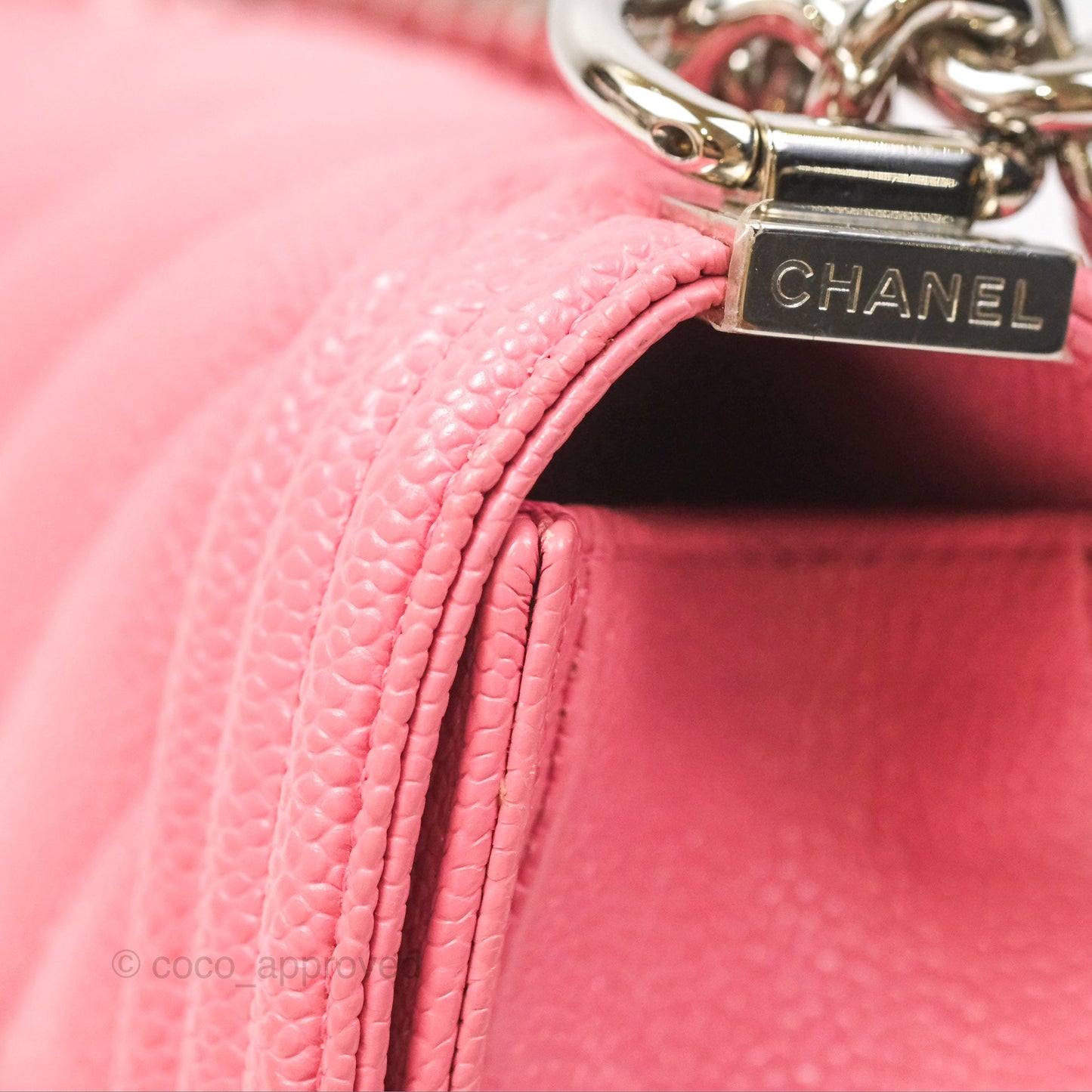 Chanel Small Boy Chevron Pink Caviar Silver Hardware
