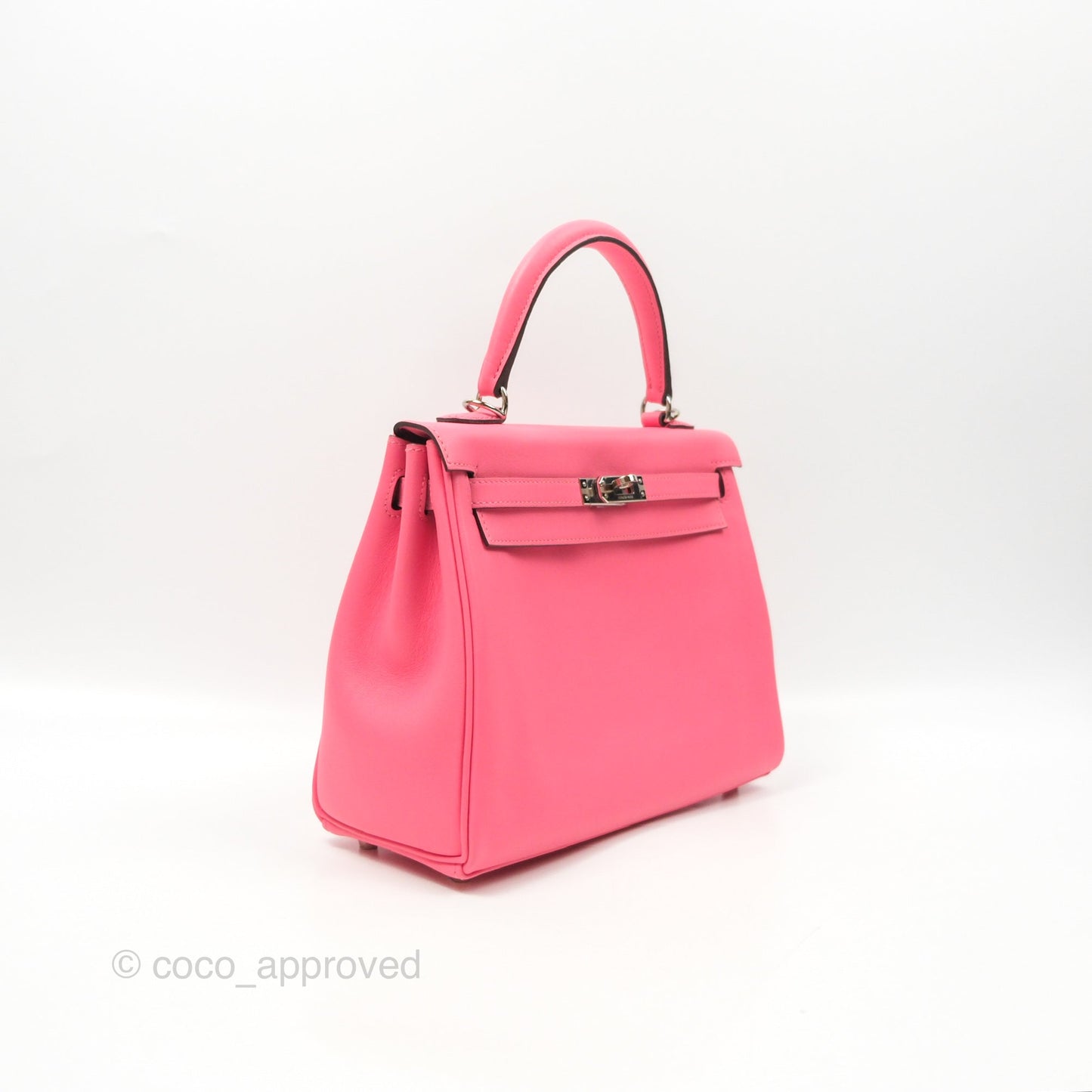 Hermès Retourne Kelly 25 Rose Azalee Swift Palladium Hardware