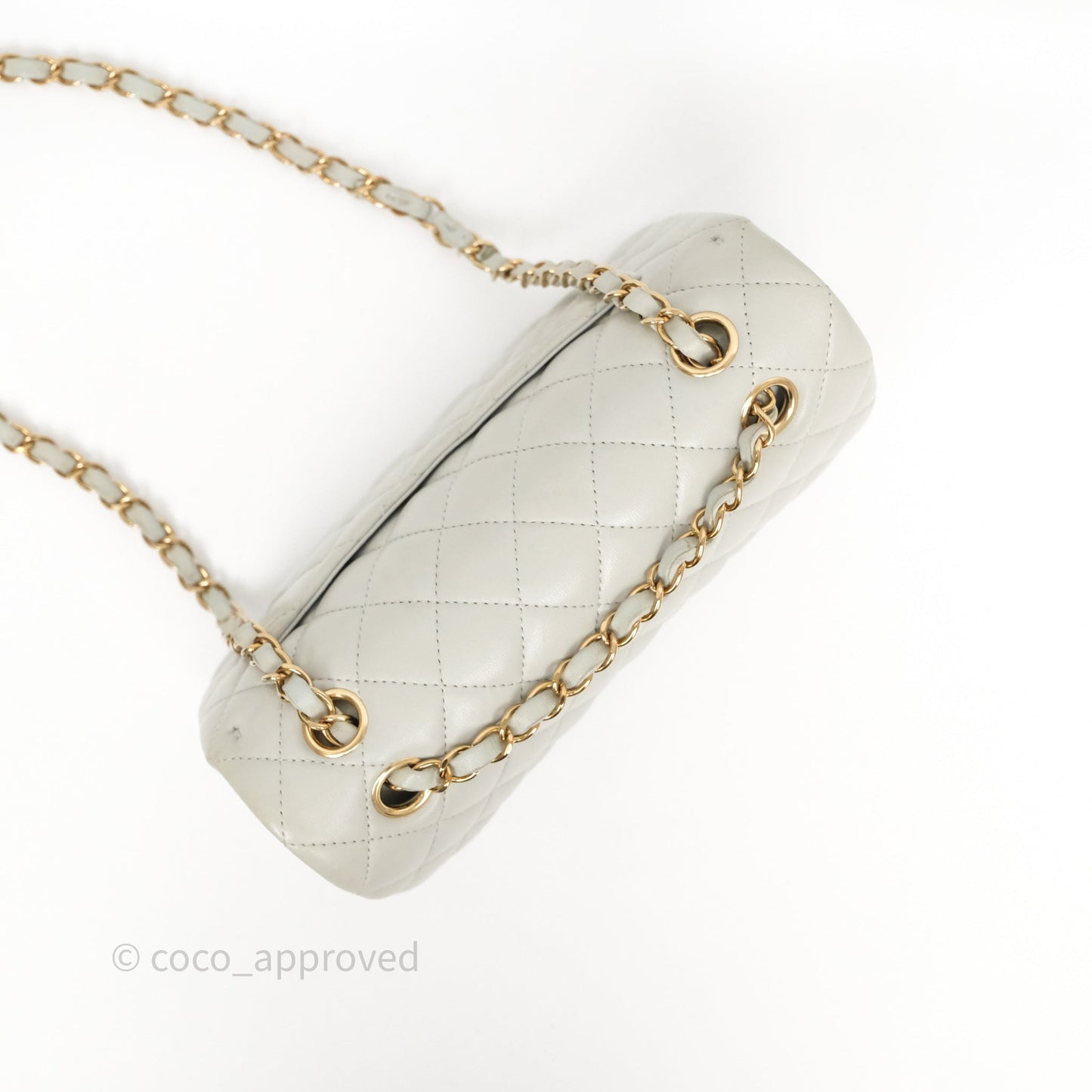 Chanel Small Classic Flap Quilted Grey Lambskin Gold Hardware