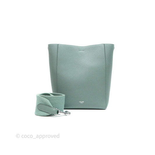 Celine Small Sangle Bucket Bag Light Green Celadon Grained Calfskin Silver Hardware
