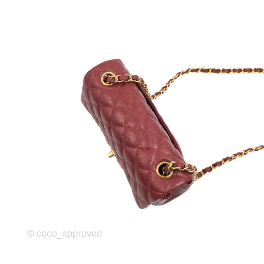 Chanel Classic Quilted Mini Rectangular Flap Iridescent Burgundy Caviar Aged Gold Hardware