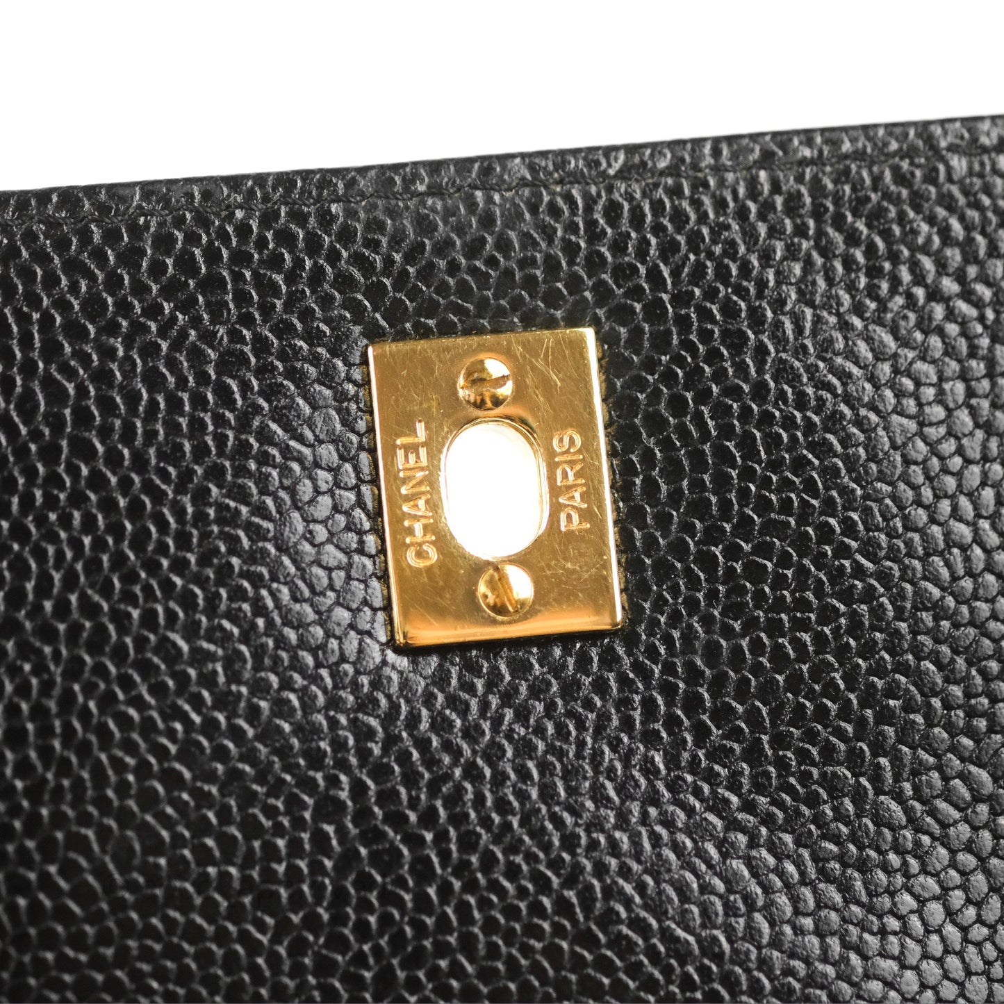 Chanel Vintage Kelly Quilted Flap Black Caviar 24K Gold Hardware