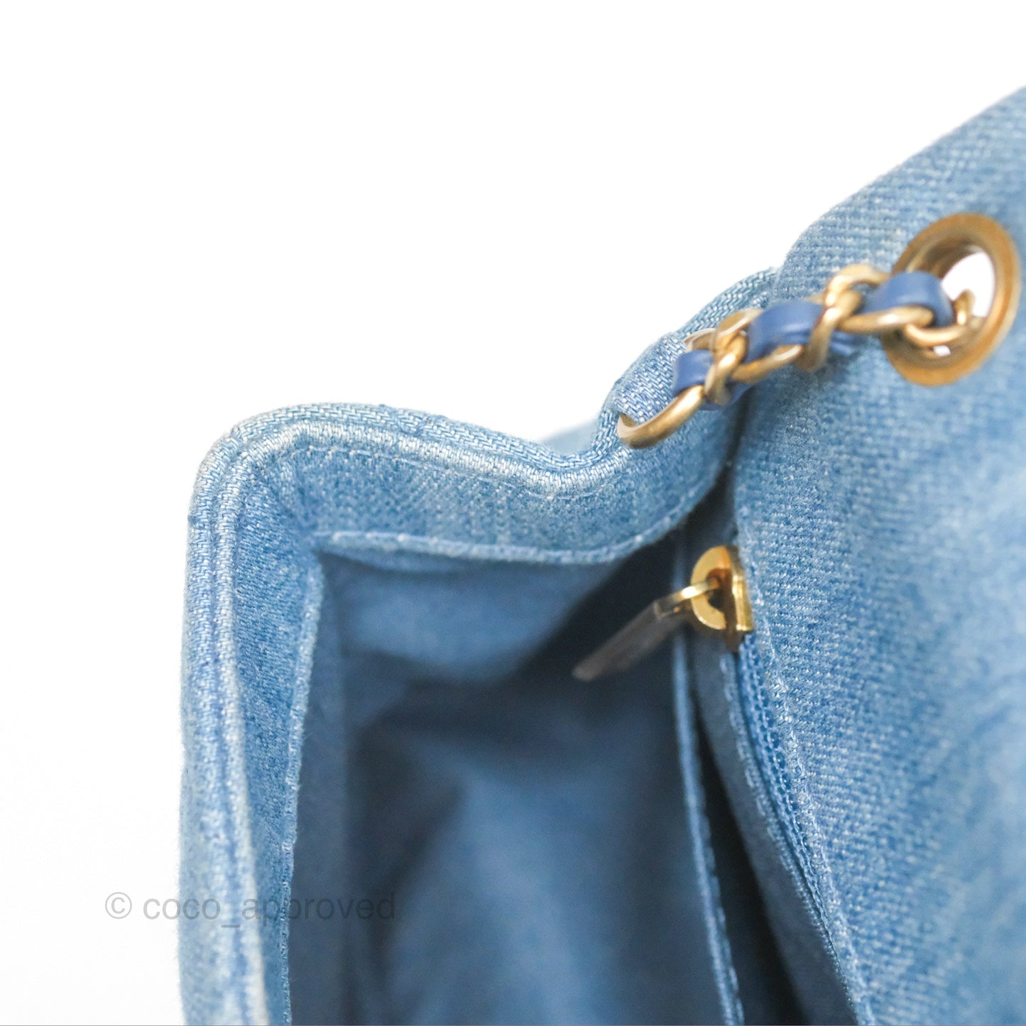Chanel Mini Square Pearl Crush Quilted Denim Aged Gold Hardware