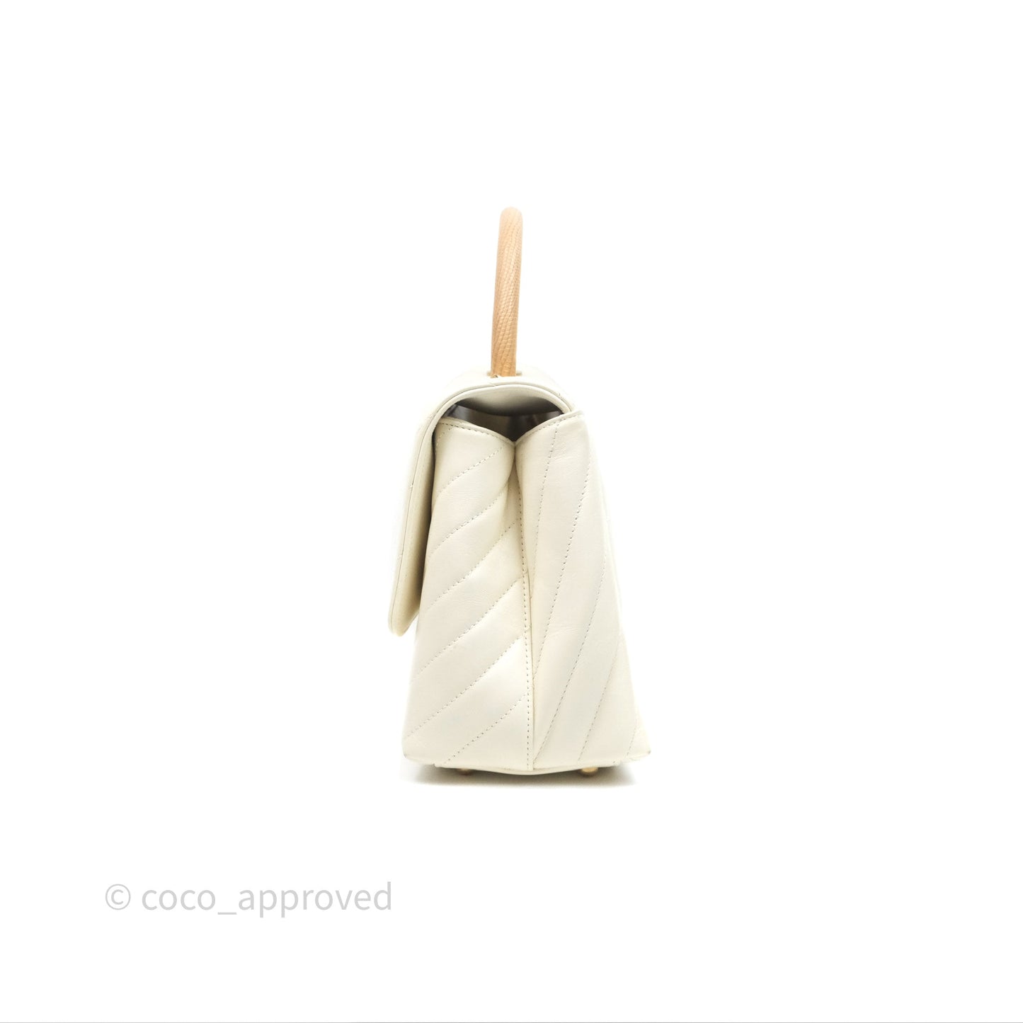 Chanel Medium Coco Handle Chevron Aged Calfskin Ivory Aged Gold Hardware Beige Lizard Handle
