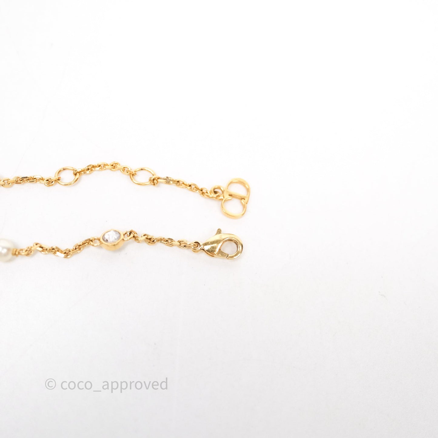 Christian Dior Metal Crystal Pearl CD Bracelet Gold Tone