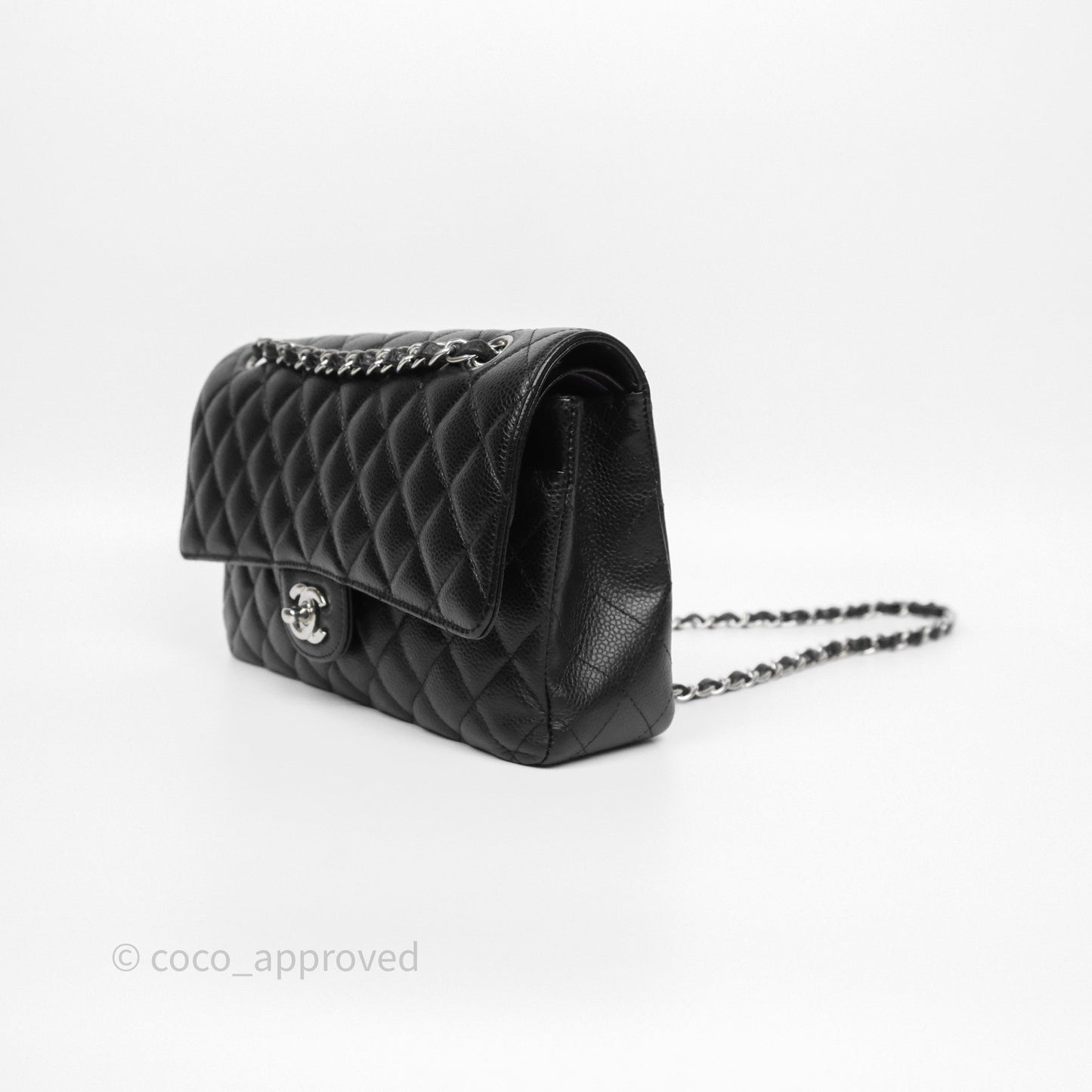 Chanel Classic M/L Medium Flap Quilted Black Caviar Silver Hardware