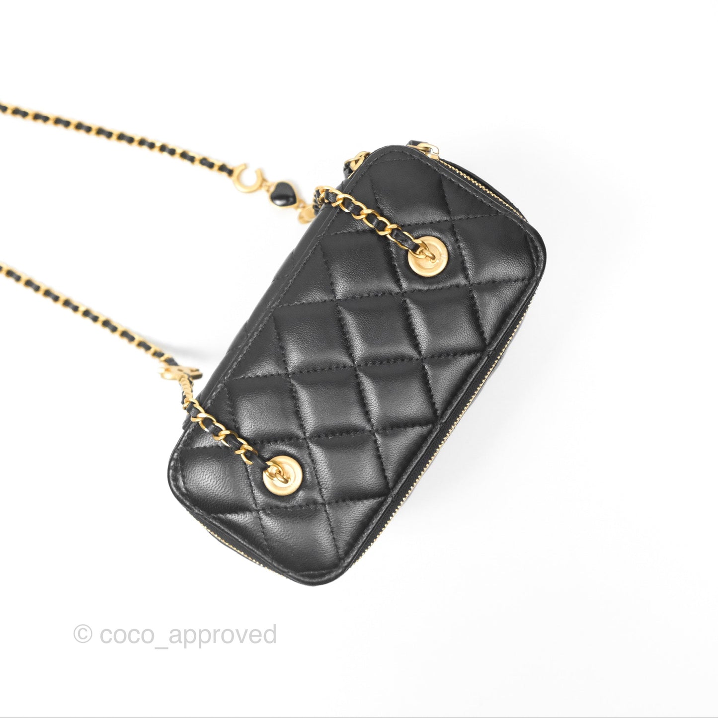 Chanel Vanity with COCO Heart Chain Black Lambskin Aged Gold Hardware
