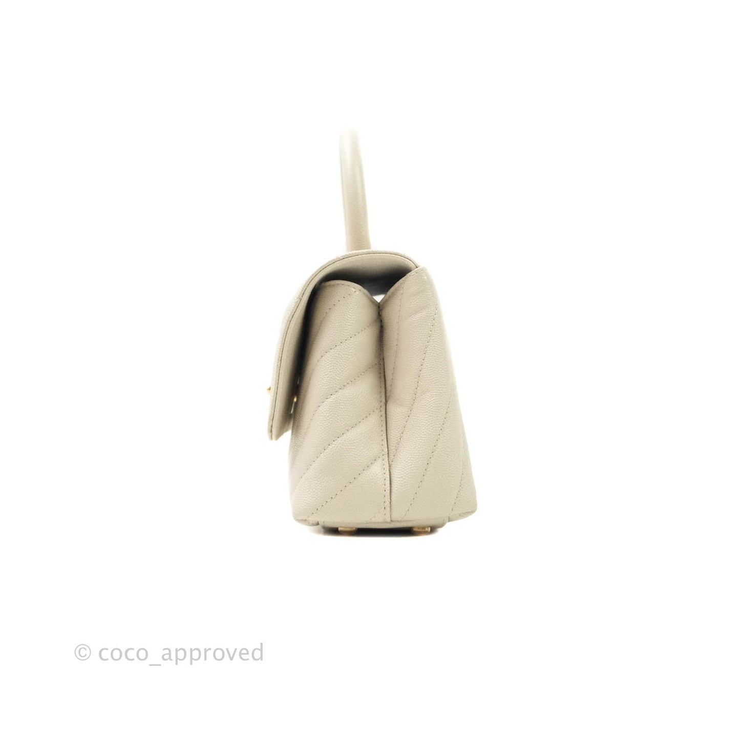 Chanel Mini Coco Handle Chevron Stone White Caviar Aged Gold Hardware