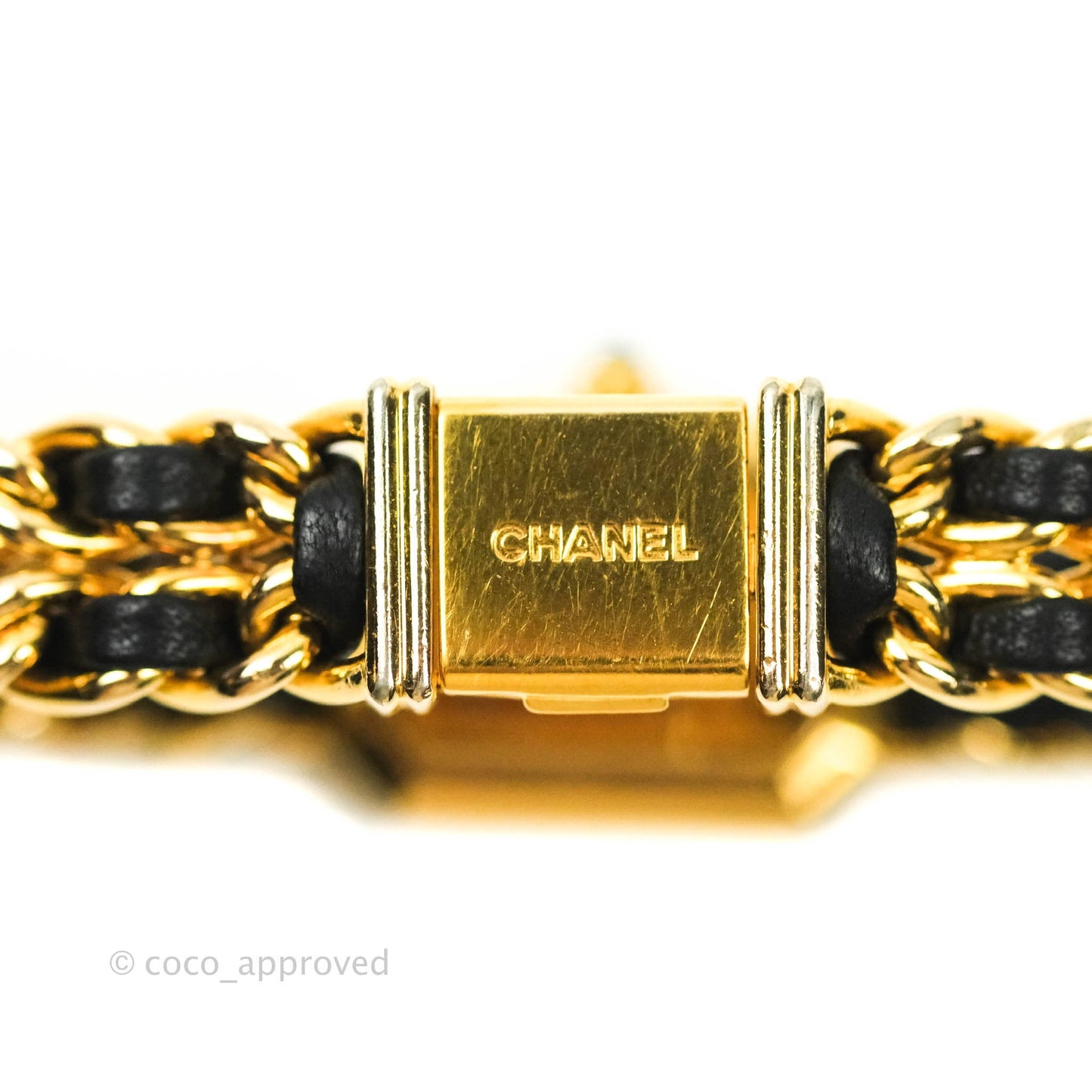 Chanel Vintage Première Watch Black Leather Gold Plated M Size