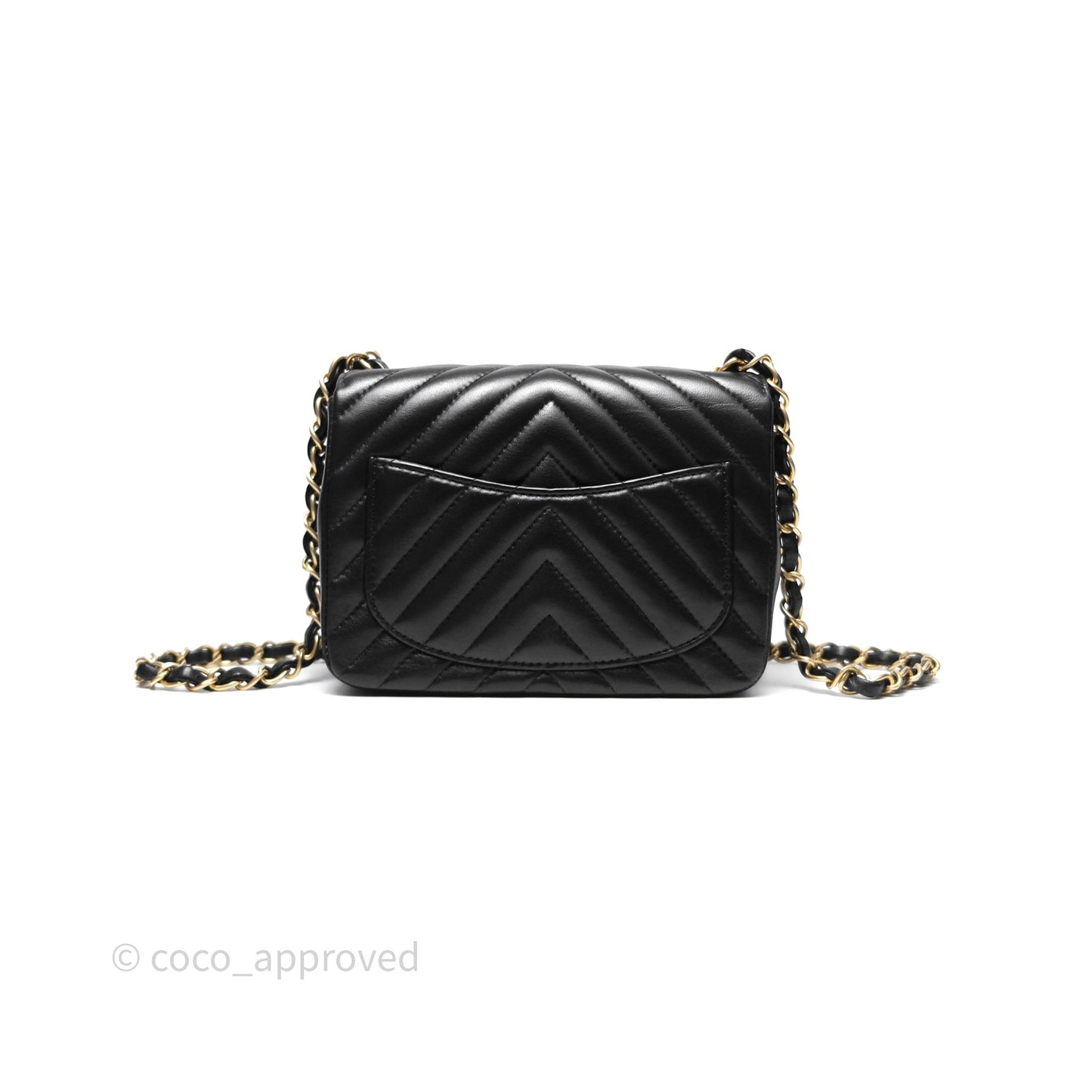 Chanel Mini Square Flap Chevron Black Lambskin Aged Gold Hardware