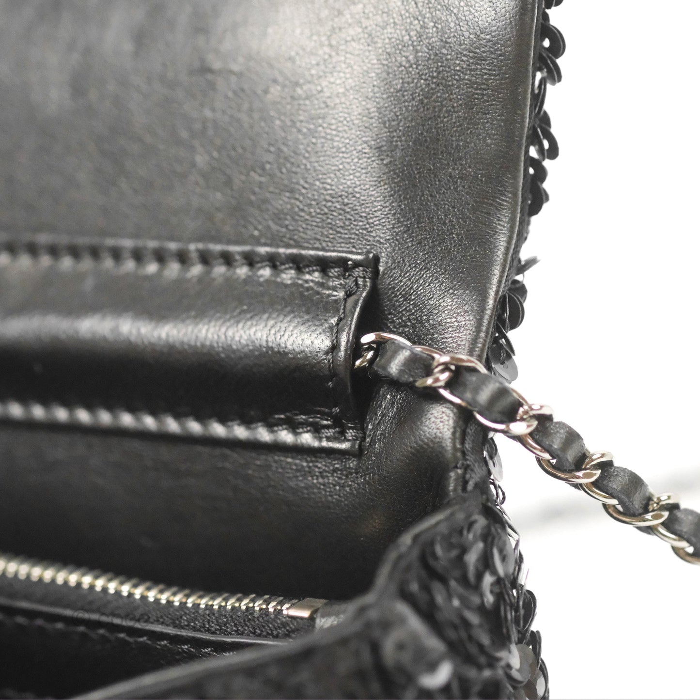 Chanel East West Flap Bag Black Sequin Dark Silver Hardware