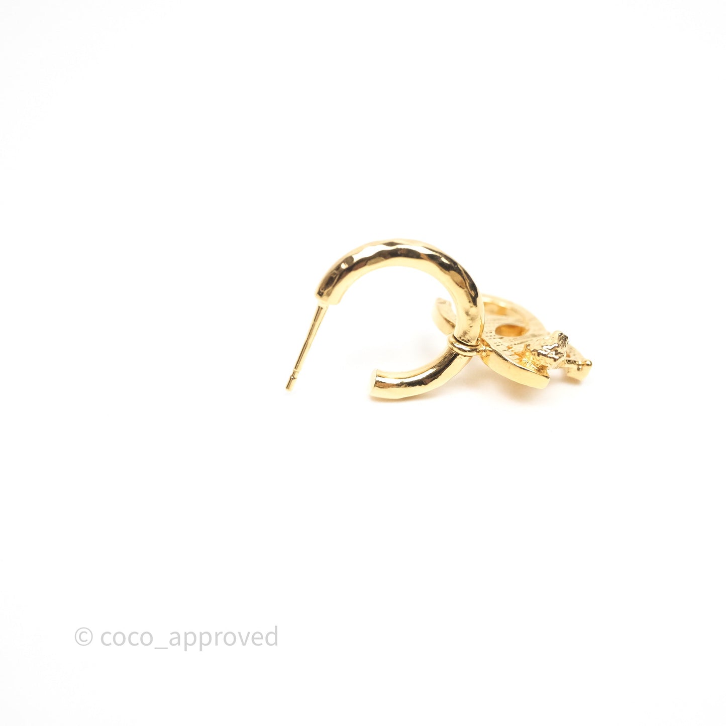Chanel Lion CC Hoop Earrings Gold Tone 22A