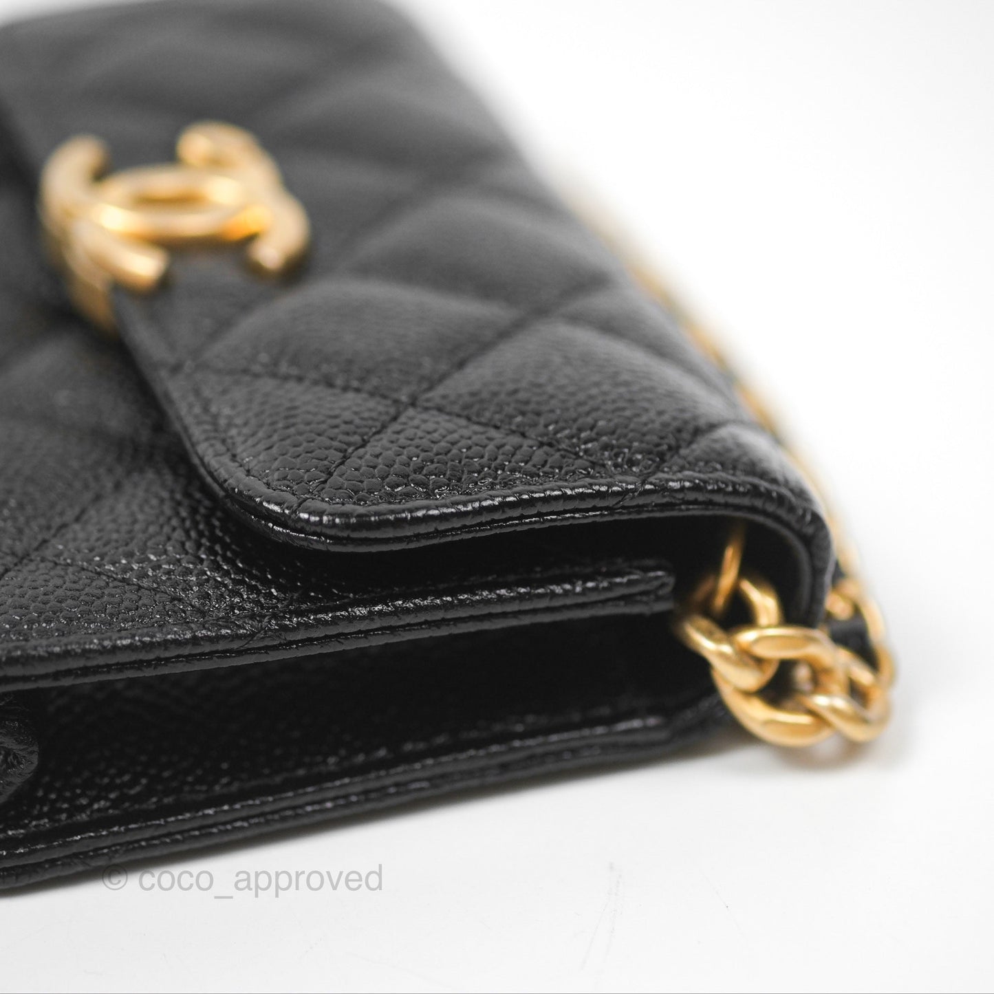 Chanel Clutch With Chain Black Shiny Caviar Aged Gold Hardware