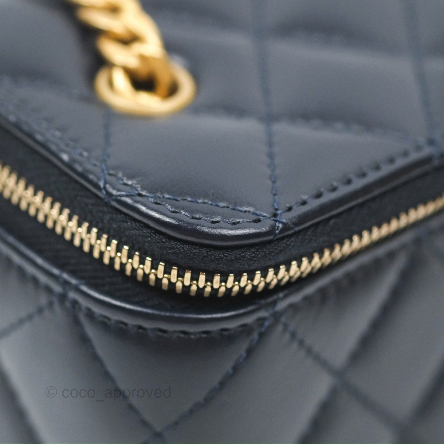 Chanel All Slide Vanity with Adjustable Chain Navy Lambskin Aged Gold Hardware
