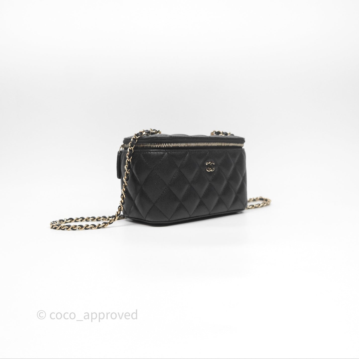 Chanel Vanity Rectangular With Chain Black Caviar Gold Hardware