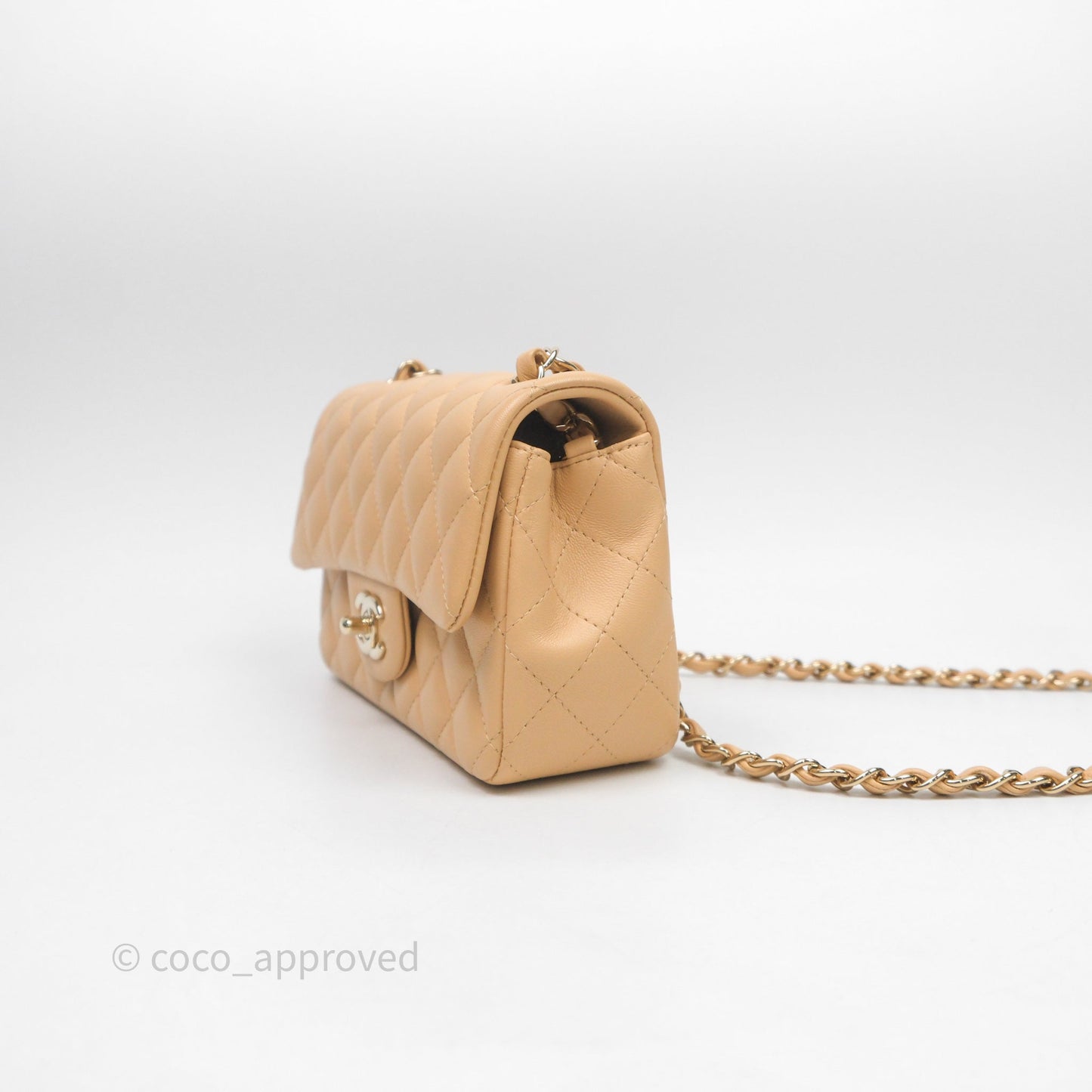 Chanel Mini Rectangular Quilted Beige Lambskin Light Gold Hardware