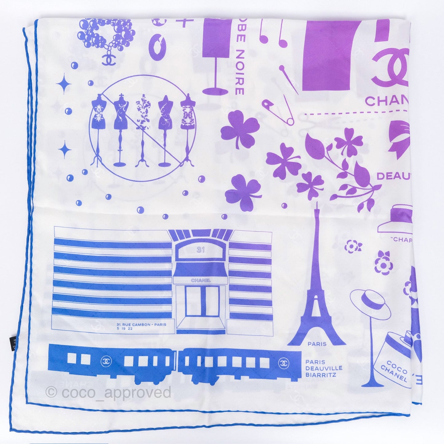 Chanel Silk Scarf 90cm White Gradient Blue Purple