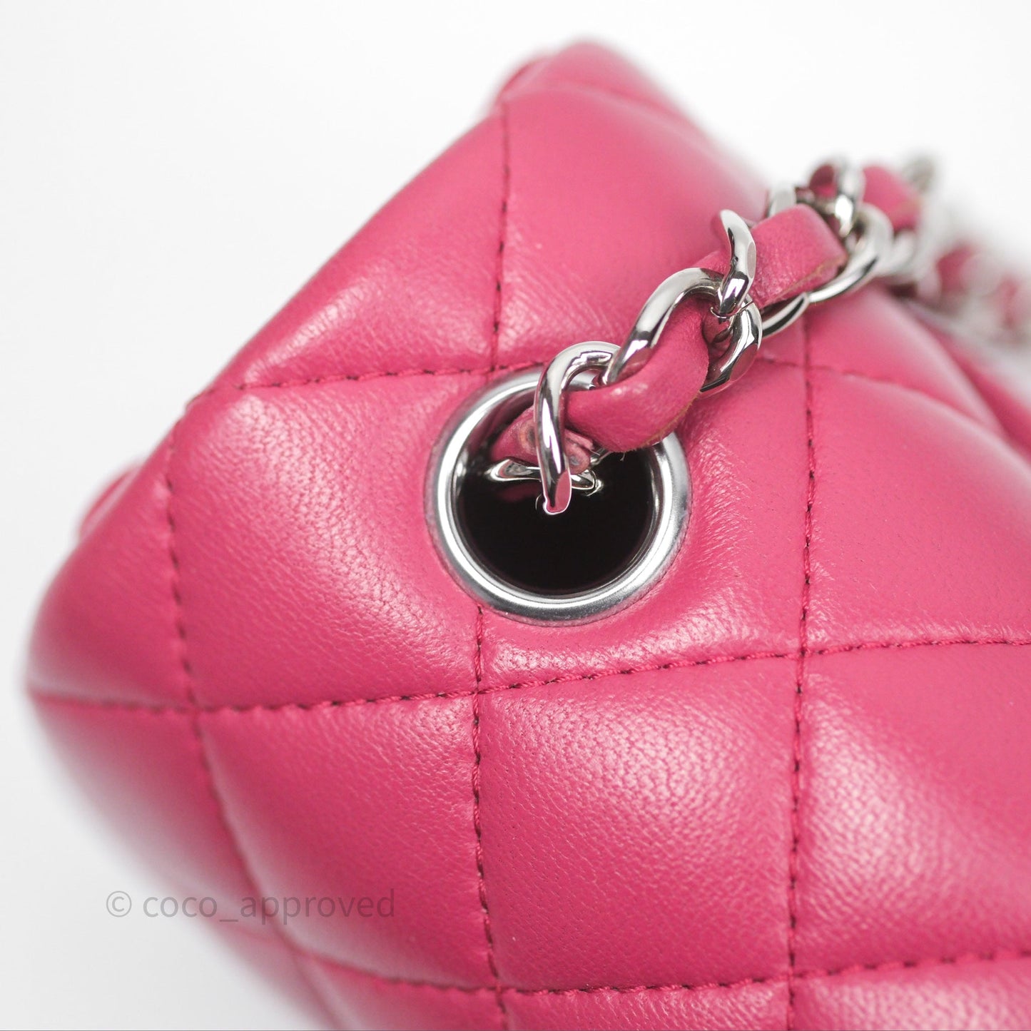 Chanel Quilted Mini Rectangular Flap Dark Pink Lambskin Silver Hardware