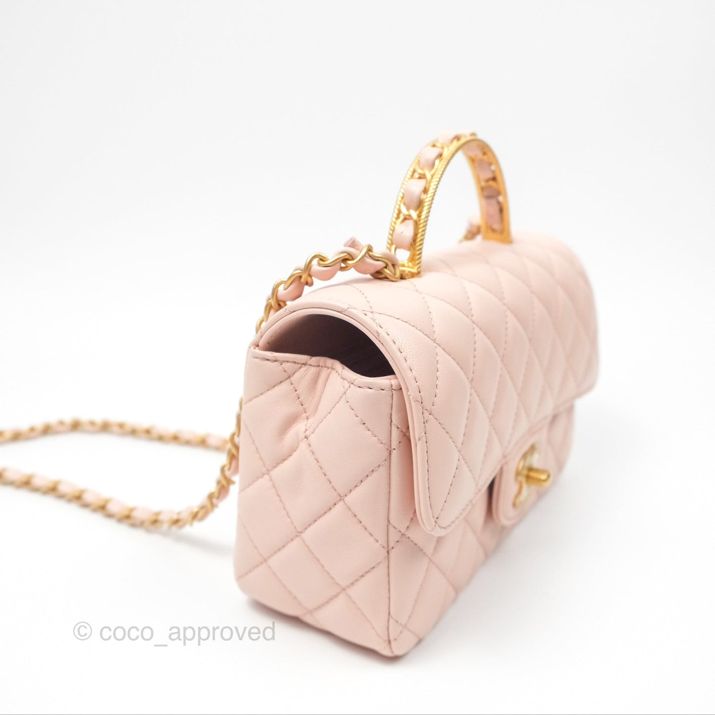 Chanel Top Handle Mini Rectangular Flap Bag Light Pink Lambskin Aged Gold Hardware