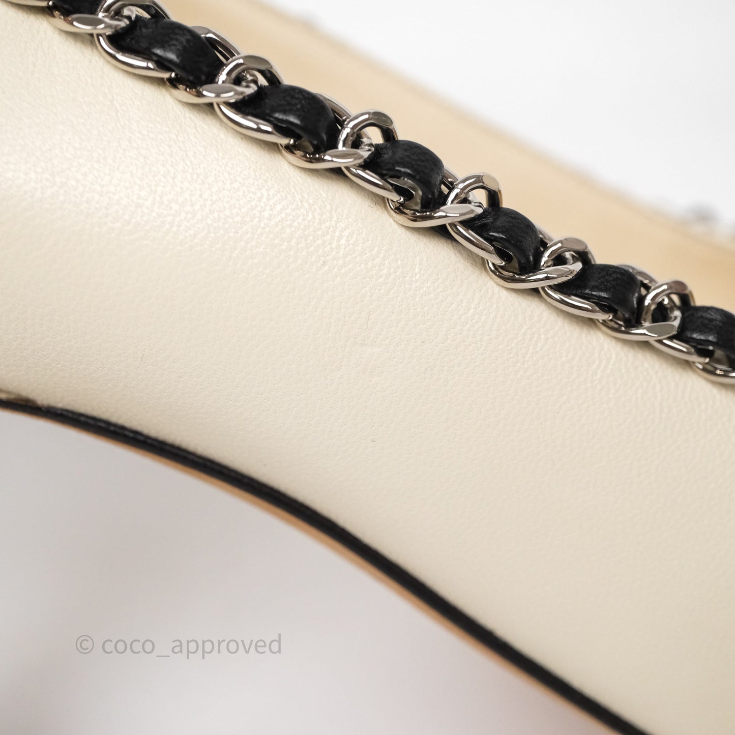 Chanel Classic Heels White With Black Leather Chain Size 36.5