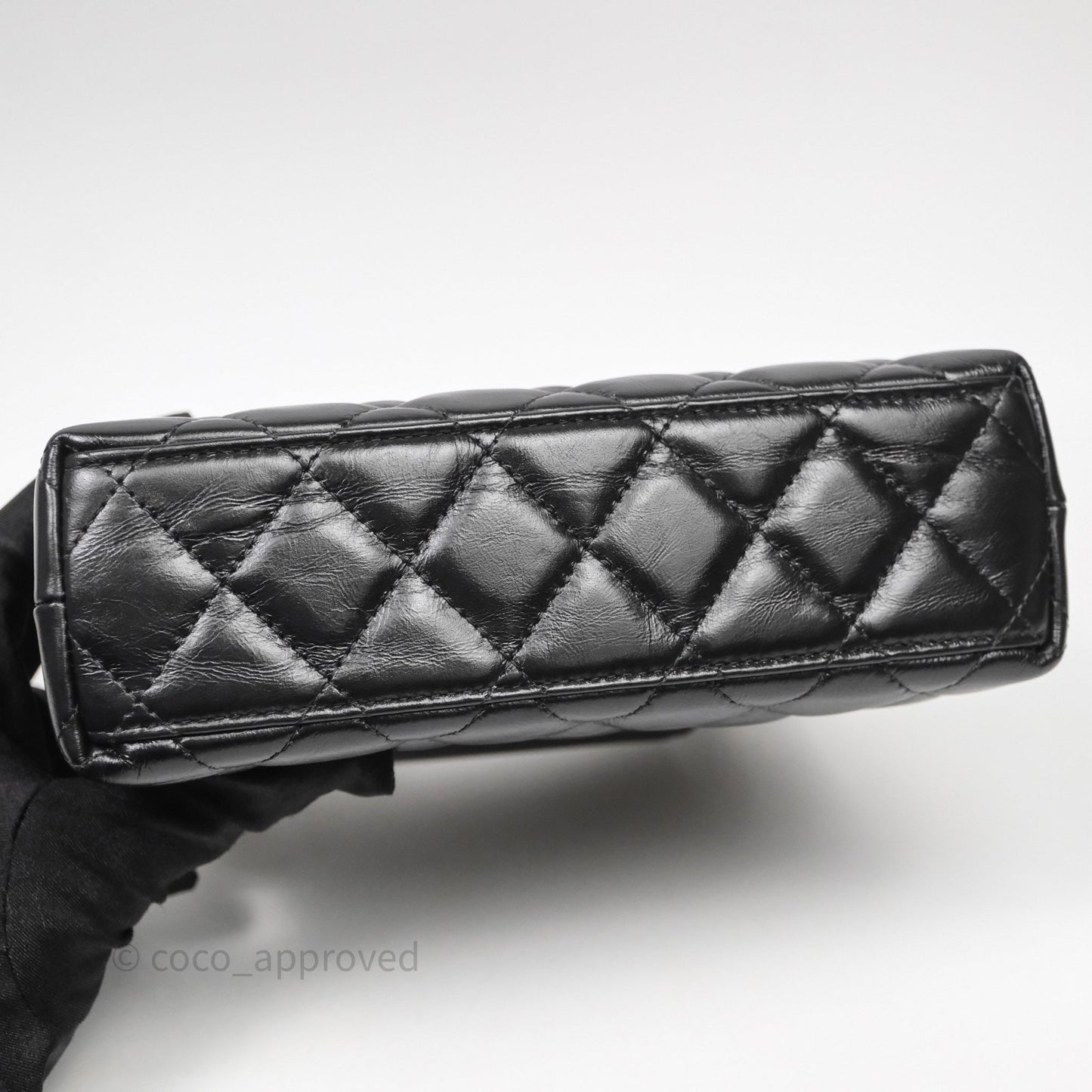 Chanel Kelly Bag Quilted Black Shiny Crumpled Calfskin Aged Gold Hardware