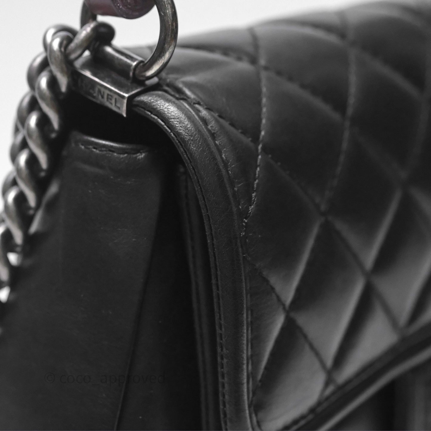 Chanel Quilted Large Prestige Top Handle Flap Calfskin Black Ruthenium Hardware