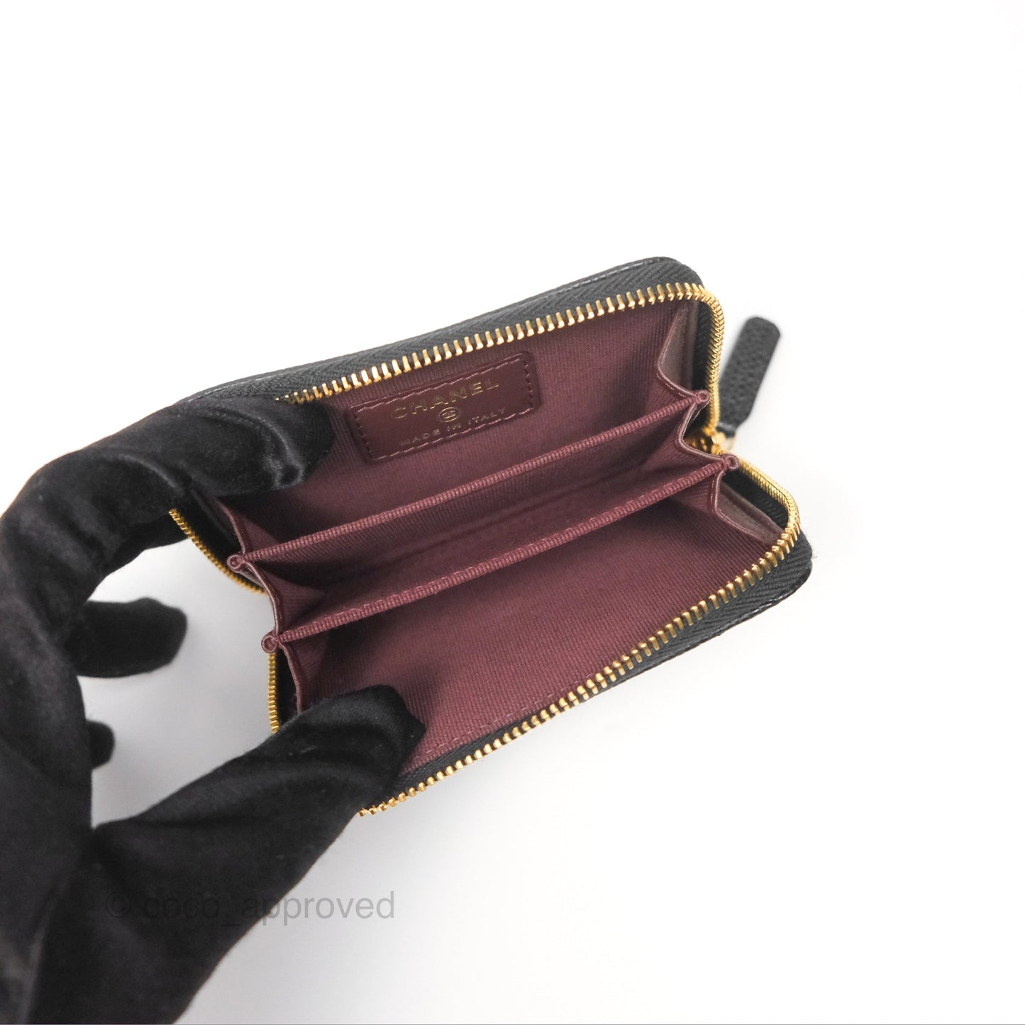 Chanel Quilted Zip Card Holder Black Caviar Gold Hardware