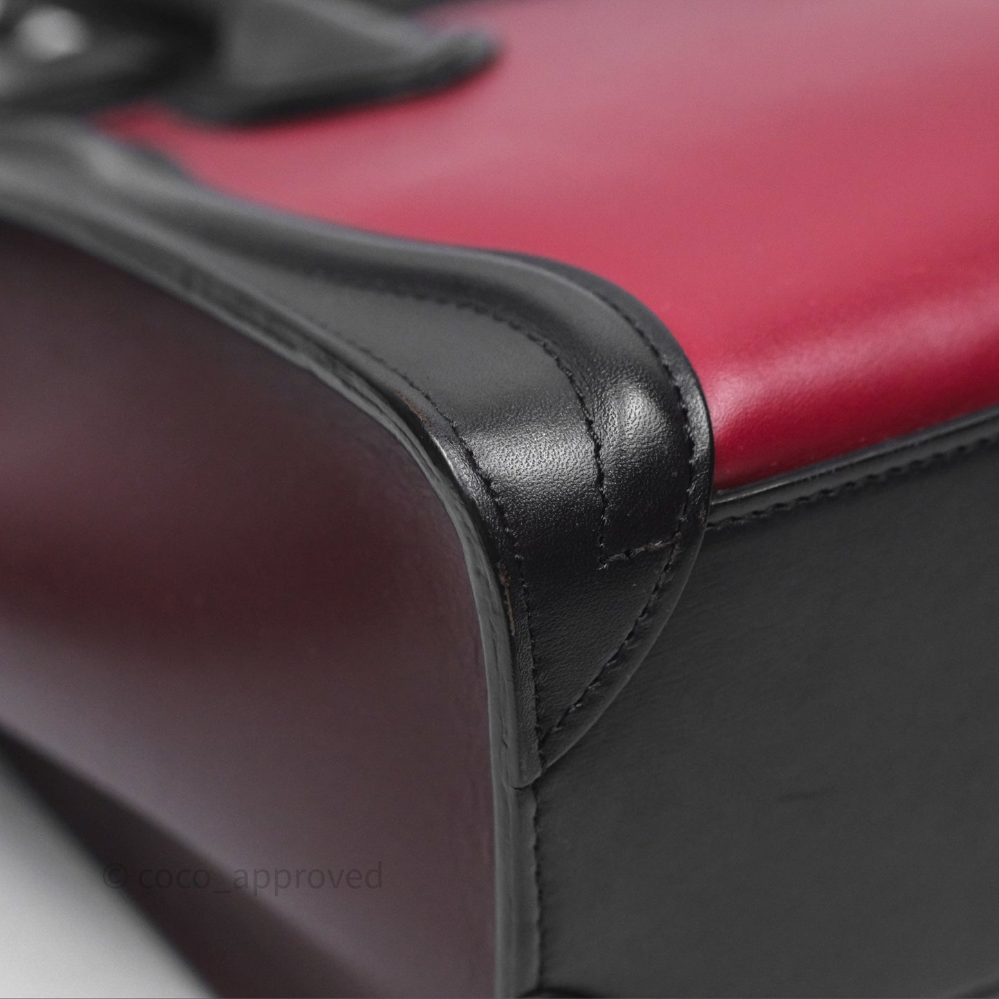 Celine Nano Luggage Satin Calfskin Gold Hardware Red/ Dark Brown