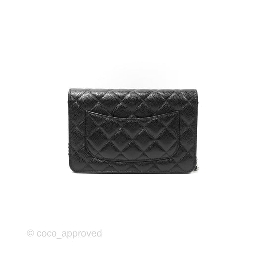 Chanel Quilted Classic Wallet On Chain WOC Black Caviar Silver Hardware