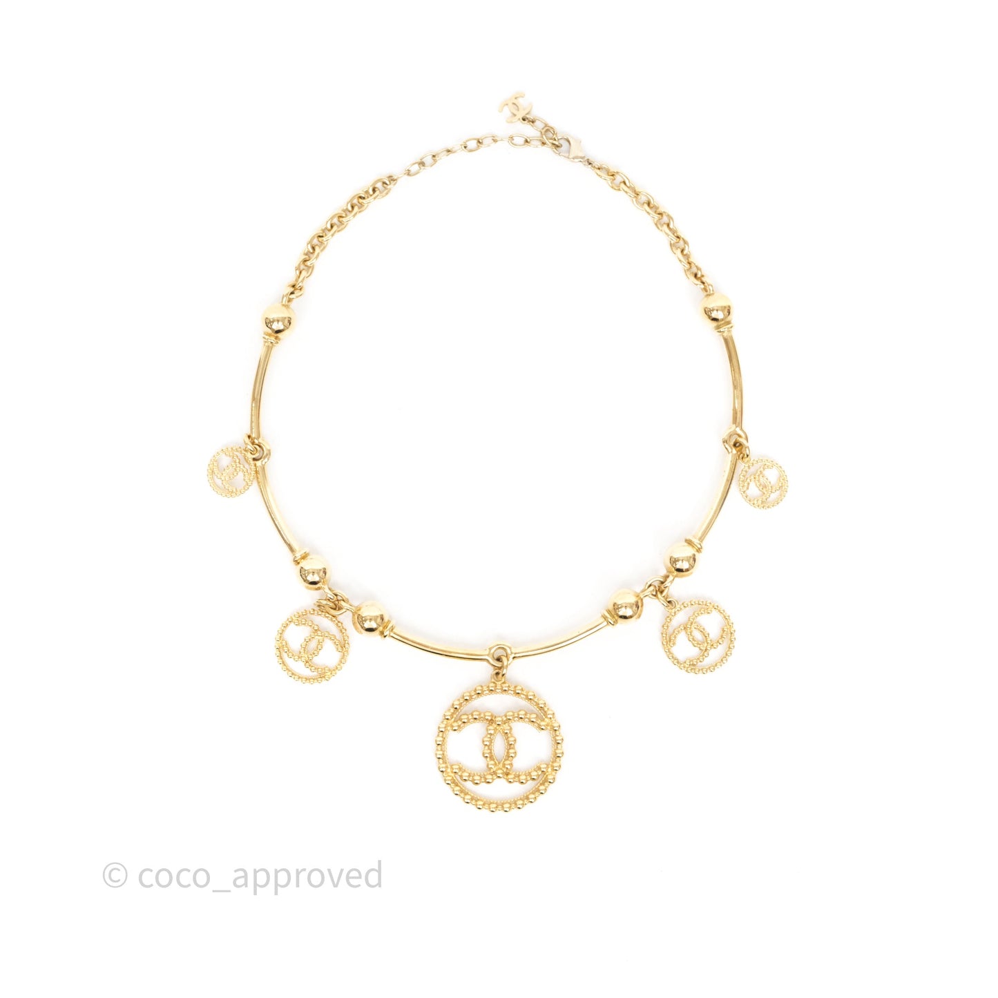 Chanel Round CC Necklace Gold Tone 22C