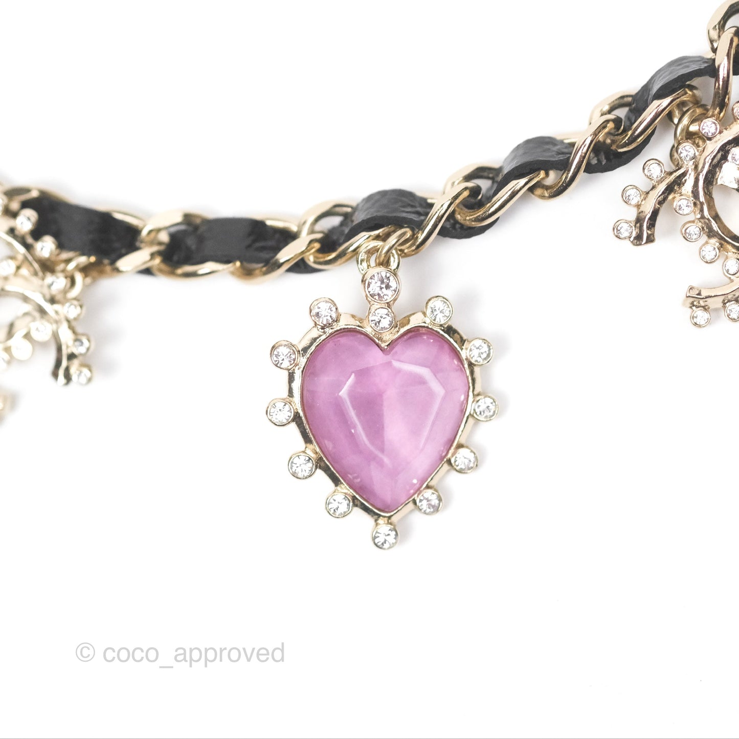 Chanel Crystal CC Resin Necklace Choker Lambskin Gold Hardware 21A