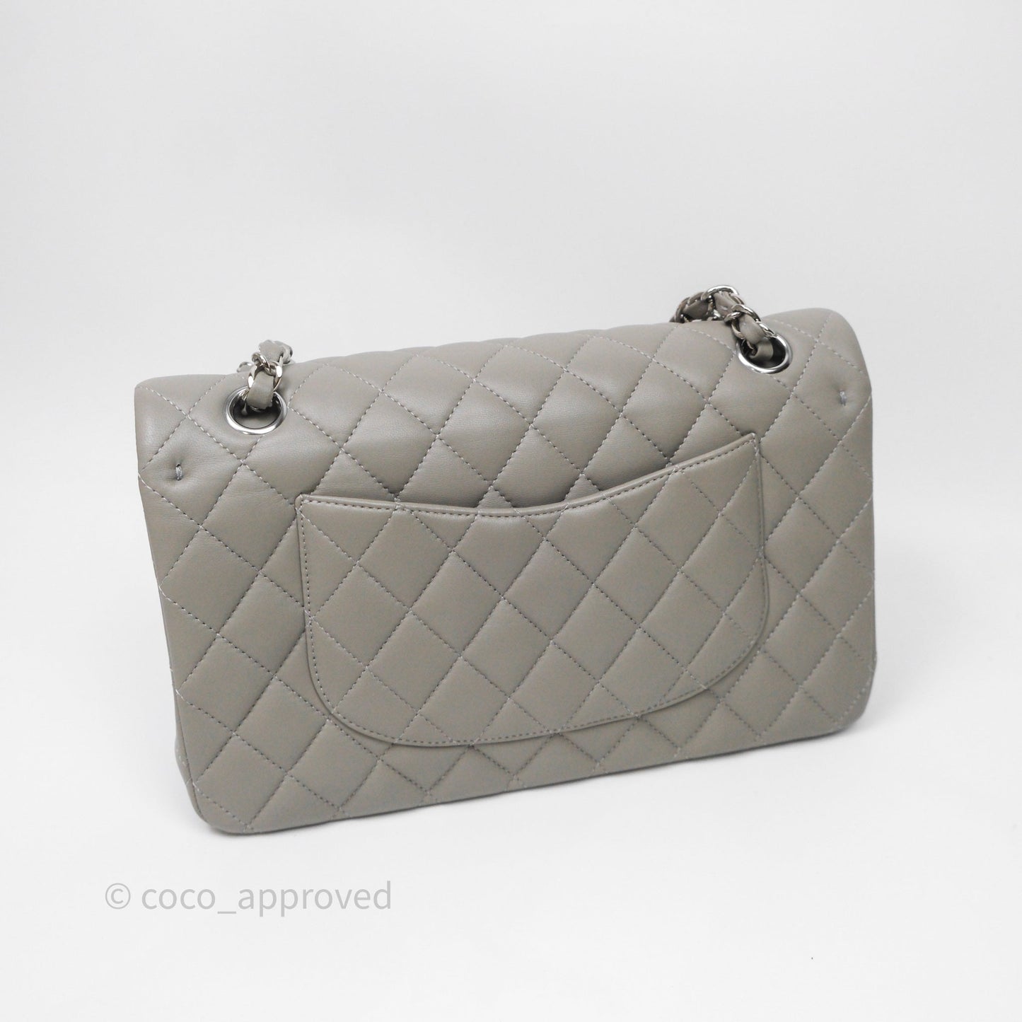 Chanel Classic M/L Medium Flap Quilted Grey Lambskin Silver Hardware