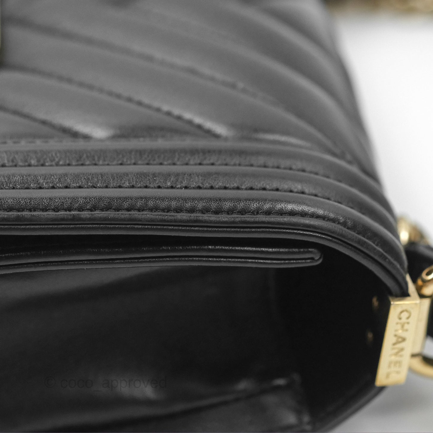 Chanel Chevron Small Boy Black Calfskin Gold Hardware