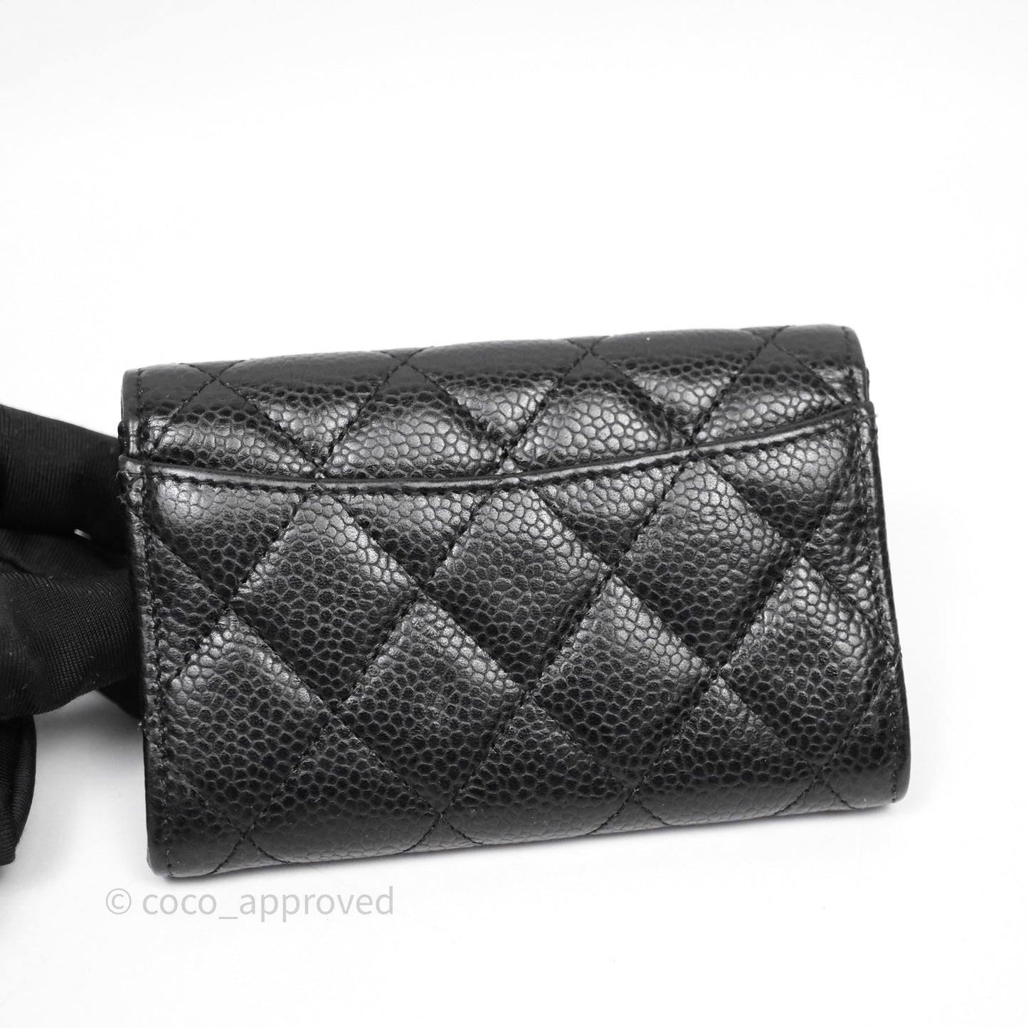 Chanel Quilted Flap Card Holder Black Caviar Silver Hardware